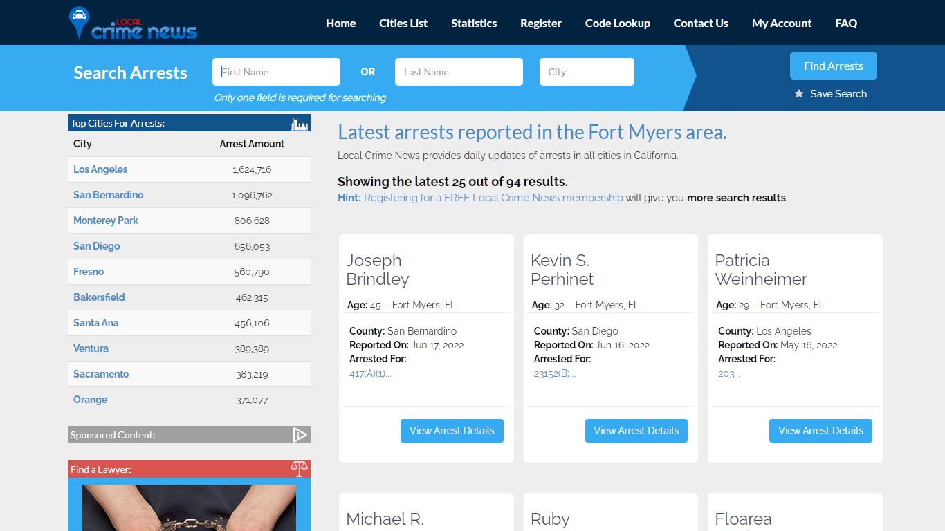 Fort Myers California Arrest Records | Local Crime News